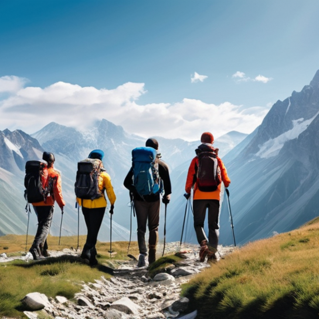 조지아의 청년 문화 트렌드 - **Prompt:** A group of diverse young Georgian adults, dressed in modern, athletic hiking gear, inclu...