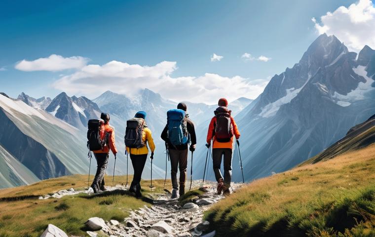 조지아의 청년 문화 트렌드 - **Prompt:** A group of diverse young Georgian adults, dressed in modern, athletic hiking gear, inclu...