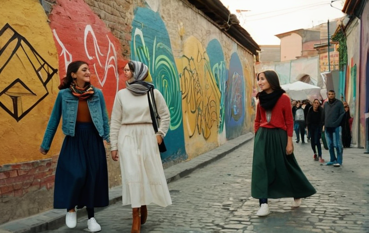 조지아의 청년 문화 트렌드 - **Prompt:** A group of diverse young Georgian adults, dressed in modern, athletic hiking gear, inclu...