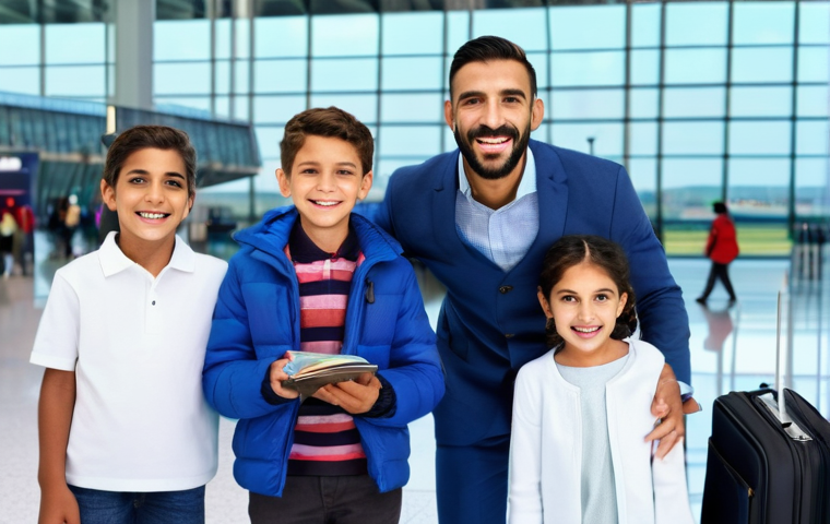 조지아 비자 발급 절차 - A joyful Arab family, including a father, mother, and two children (a boy and a girl), all modestly ...