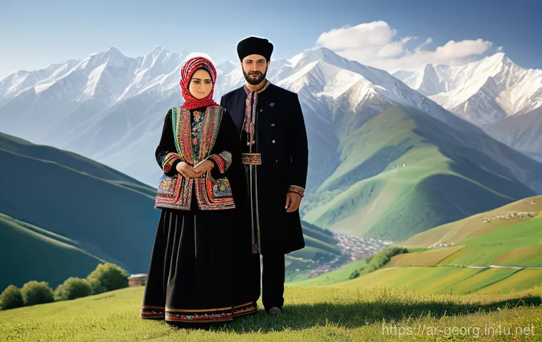 조지아 전통 의상 - **Prompt 2: Elegant Georgian Woman in Kartuli Dress**
    "An elegant Georgian woman stands graceful...