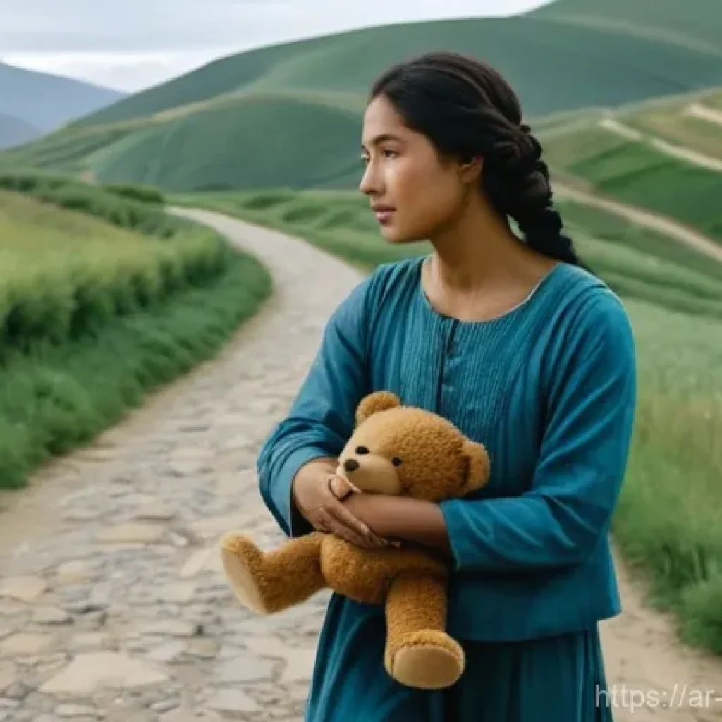 조지아 독립 전쟁 - **Prompt:** A poignant scene depicting a young Georgian mother, mid-22s, with a gentle but determine...