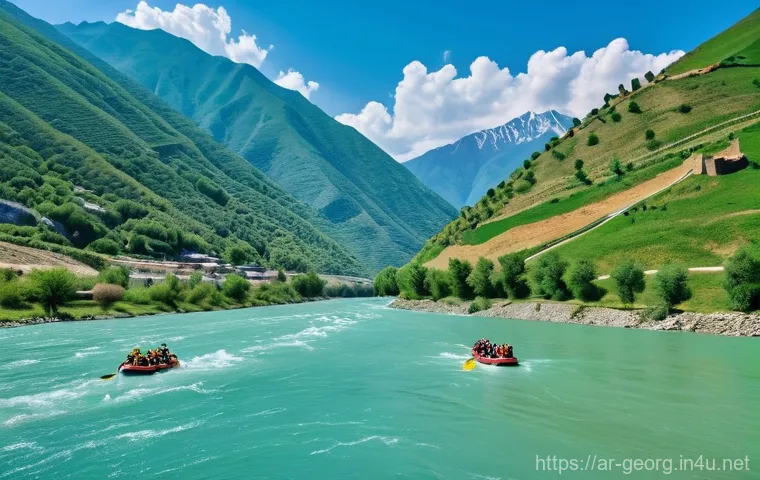 조지아의 유명 강과 호수 - **A breathtaking panoramic landscape of Lake Ritsa, nestled deep within the lush green embrace of th...