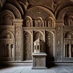 조지아 전통 조각 예술 - **Prompt 1: Ancient Georgian Church Interior with Bas-Reliefs**
    "A stunning interior view of an ...