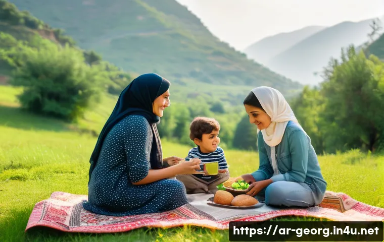 조지아 국제학교와 교육 환경 - A Serene Family Outing in Georgia's Nature**
A panoramic shot of an Arab family of four (parents in ...