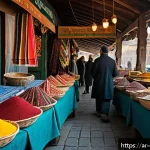 조지아에서의 쇼핑 가이드 - A vibrant traditional Georgian market scene in Tbilisi's Dezerter Bazaar during the early morning, f...