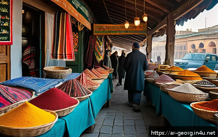 조지아에서의 쇼핑 가이드 - A vibrant traditional Georgian market scene in Tbilisi's Dezerter Bazaar during the early morning, f...