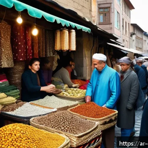 조지아의 다문화 사회 - A vibrant street market scene in old Tbilisi, Georgia, showcasing diverse ethnic groups including Ge...